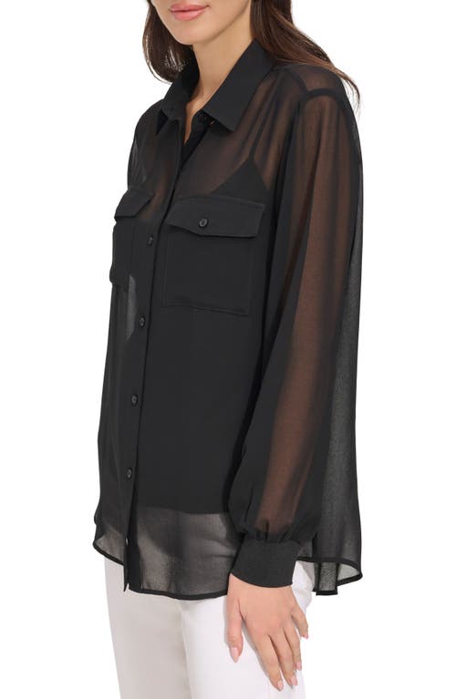 Dkny Chiffon Button-up Shirt In Black