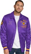 TOMMY JEANS Men's Tommy Jeans Purple Los Angeles Lakers Jacob Chain Stitch Applique Full-Snap Varsity Jacket