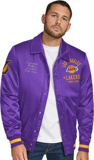 TOMMY JEANS Men's Tommy Jeans Purple Los Angeles Lakers Jacob Chain Stitch Applique Full-Snap Varsity Jacket