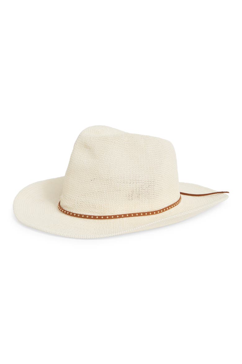 Studded Band Straw Cowboy Hat, Main, color, BONE