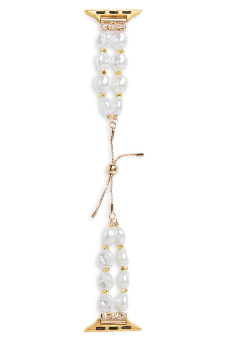 Faux Pearl Apple Watch® Watchband, Main, color, WHITE- GOLD