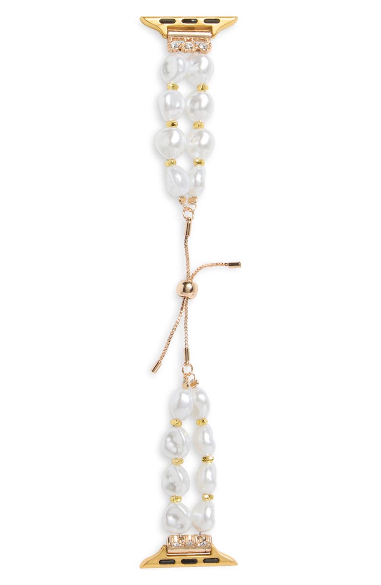 NORDSTROM RACK Faux Pearl Apple Watch<sup>®</sup> Watchband, Main, color, White- Gold