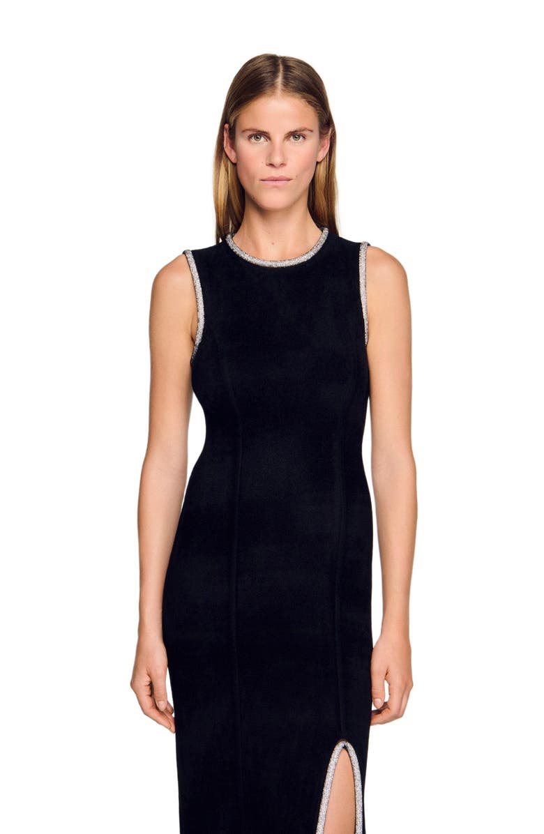SANDRO Rhinestone slit maxi dress, Alternate, color, Black