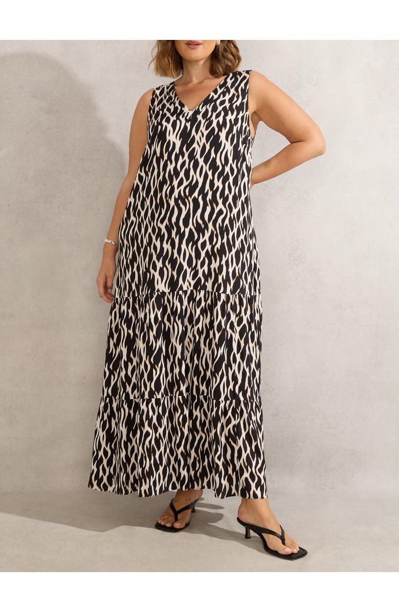 Live Unlimited Mono Print V-Neck Maxi Dress, Alternate, color, Black