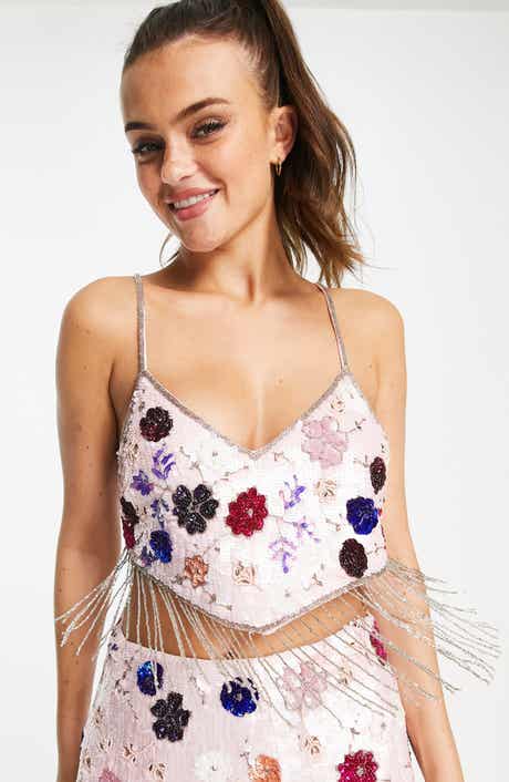 Miss Selfridge Sequin Fringe Crop Cami