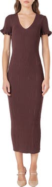 Endless Rose Ruffle Cuff Knit Midi Dress