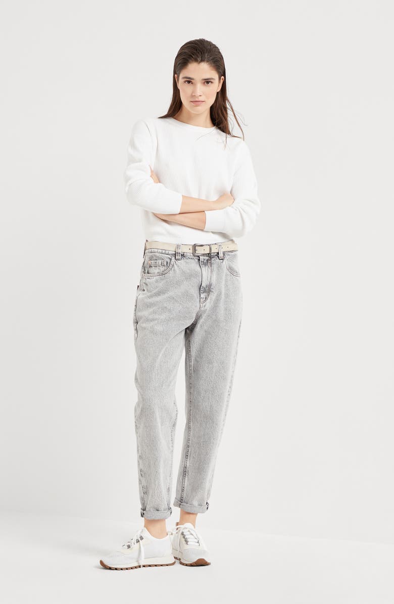 Brunello Cucinelli Cotton English rib sweater with monili, Alternate, color, 