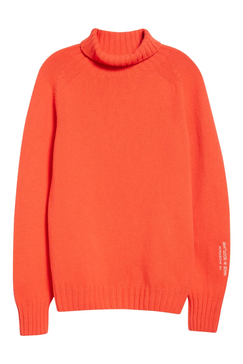 Logo Embroidered Wool Turtleneck Sweater, Alternate, color, NEON ORANGE