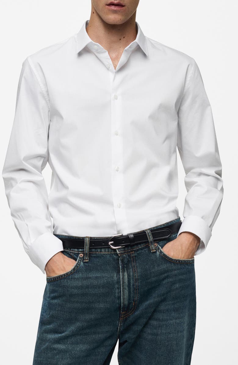 MANGO Stretch Button-Up Shirt, Main, color, White