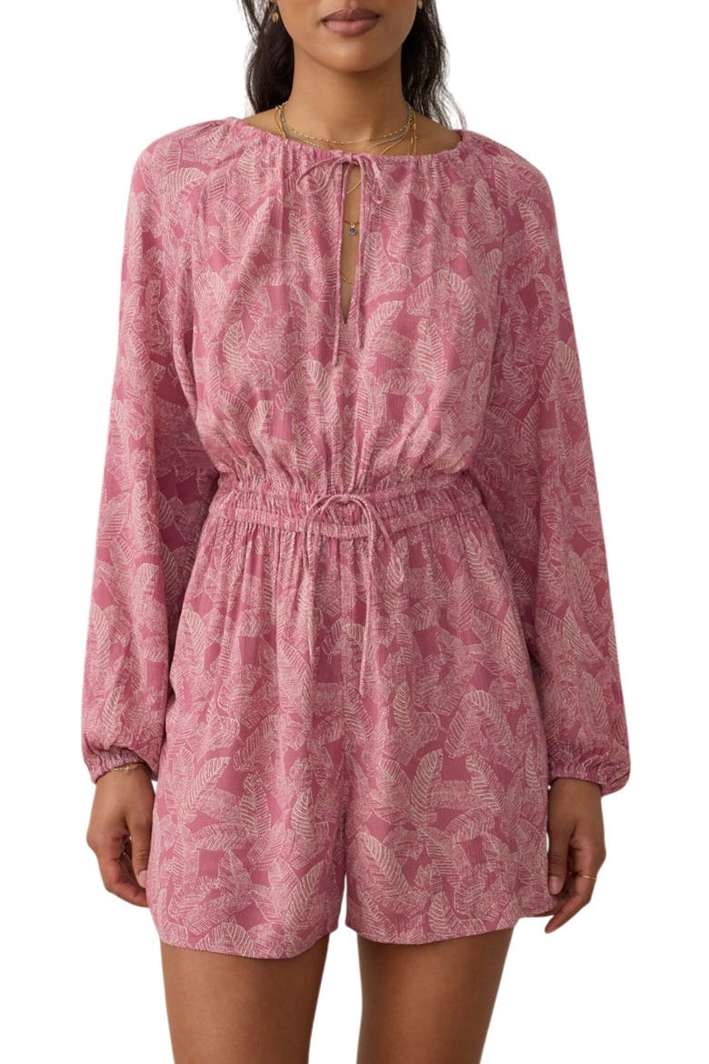 Kai Long Sleeve Romper, Main, color, DUSTY ROSE BANANA LEAF