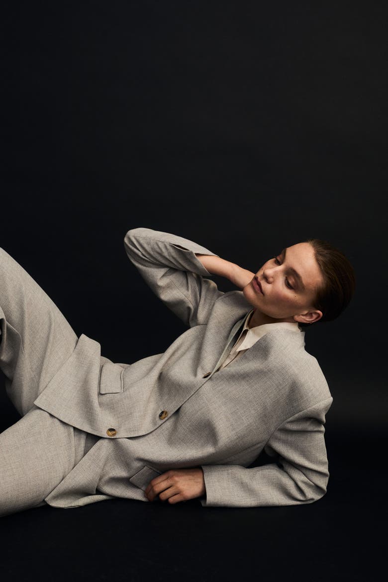 Lapelless Blazer, Alternate, color, Beige
