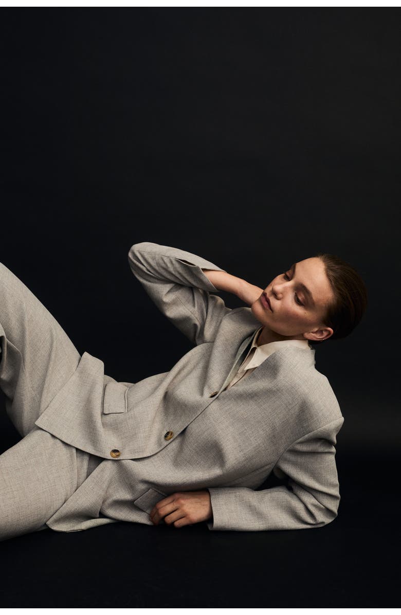 H&M Lapelless Blazer, Alternate, color, Beige