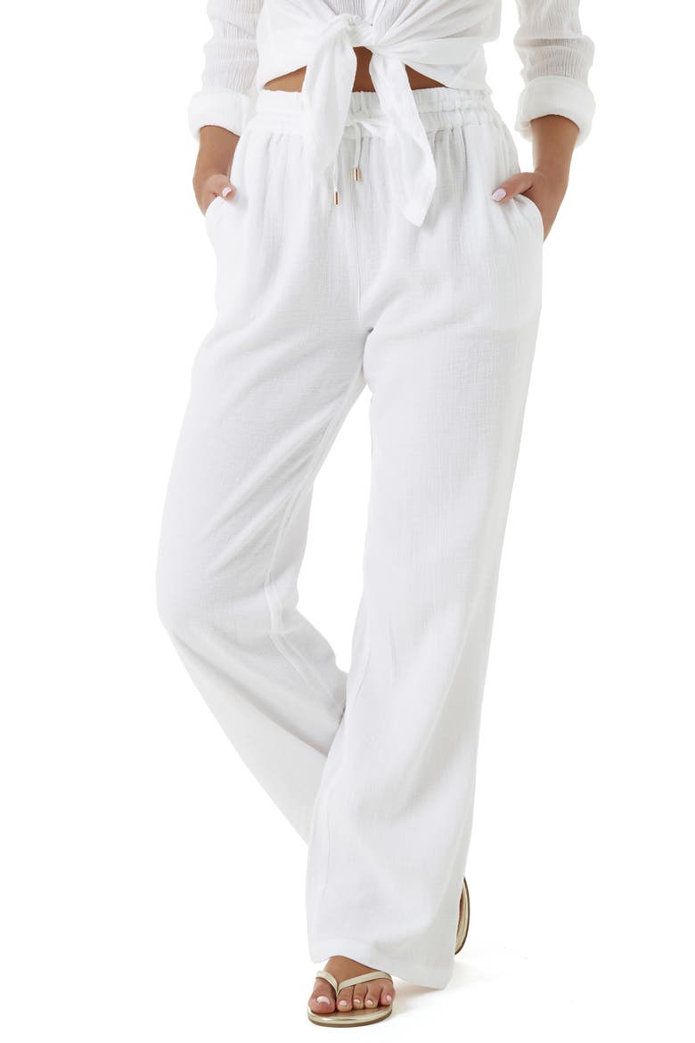 Krissy Core Cotton Gauze Cover-Up Pants, Main, color, WHITE
