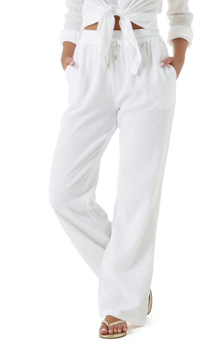 Melissa Odabash Krissy Core Cotton Gauze Cover-Up Pants, Main, color, White