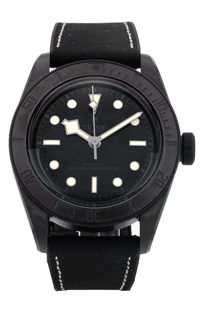 Watchfinder & Co. Tudor Preowned 2024 Black Bay M79210CNU-0001 Ceramic Leather Strap Watch, 41mm, Main, color, 