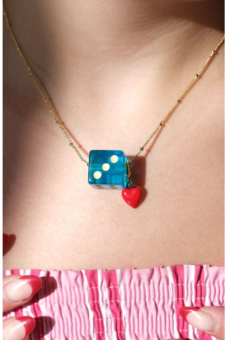 Dice Charm Necklace, Alternate, color, Aqua Blue / Silver