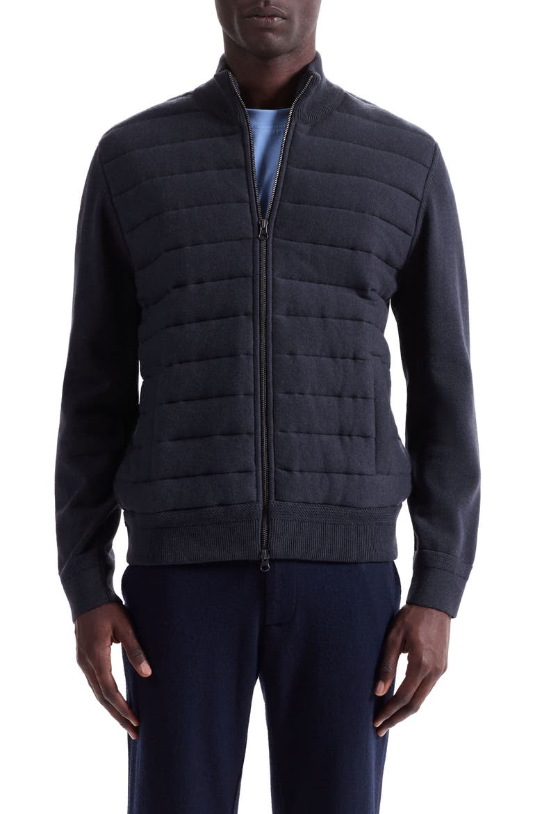 Quilted Zip-Up Sweater Jacket, Main, color, NAVY
