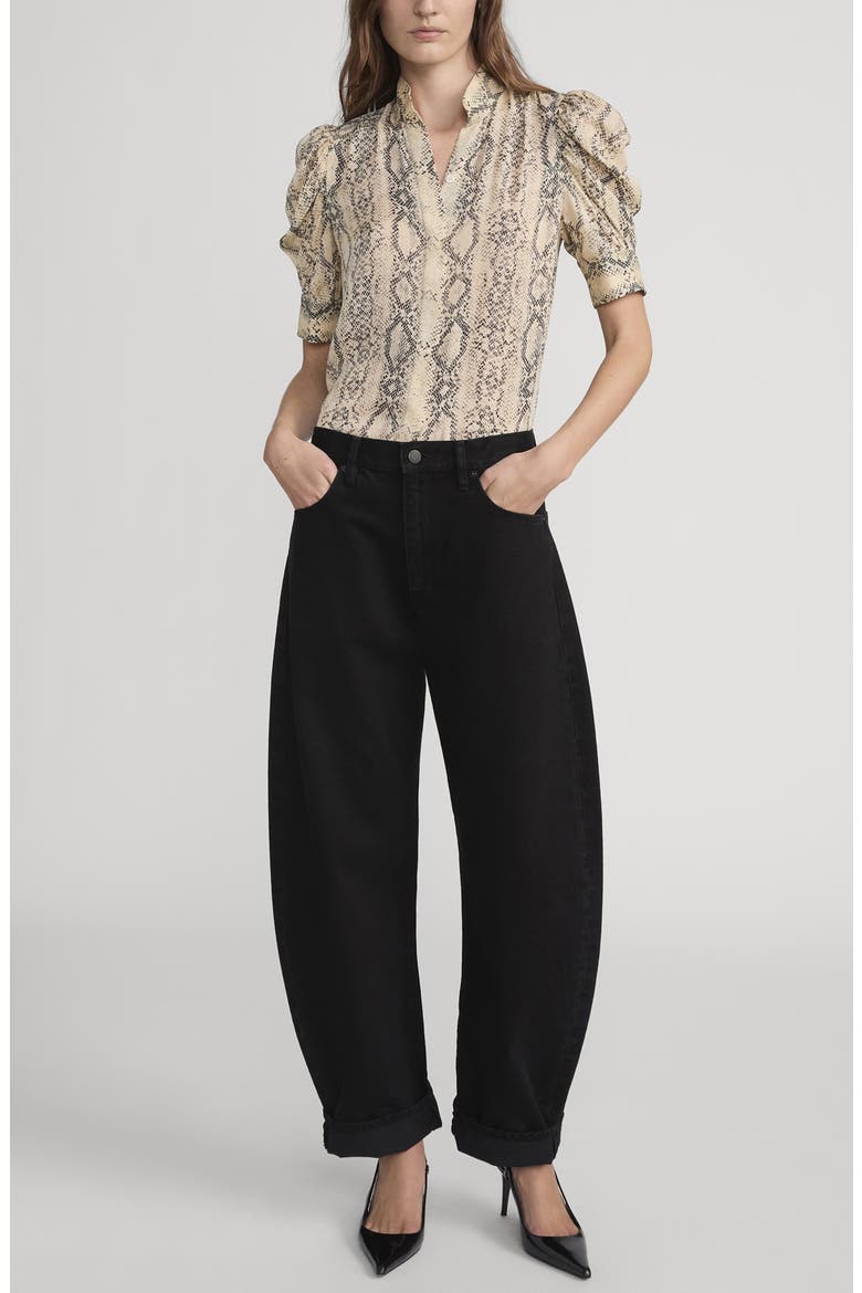 The Gillian Snake Print Puff Sleeve Silk Top, Alternate, color, CAMEL MULTI