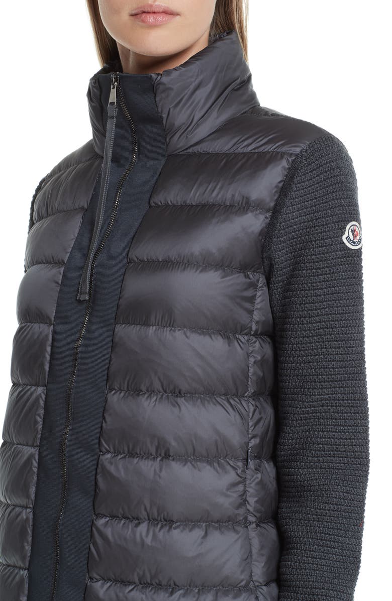 Moncler Quilted Down & Knit Cardigan, Alternate, color, 