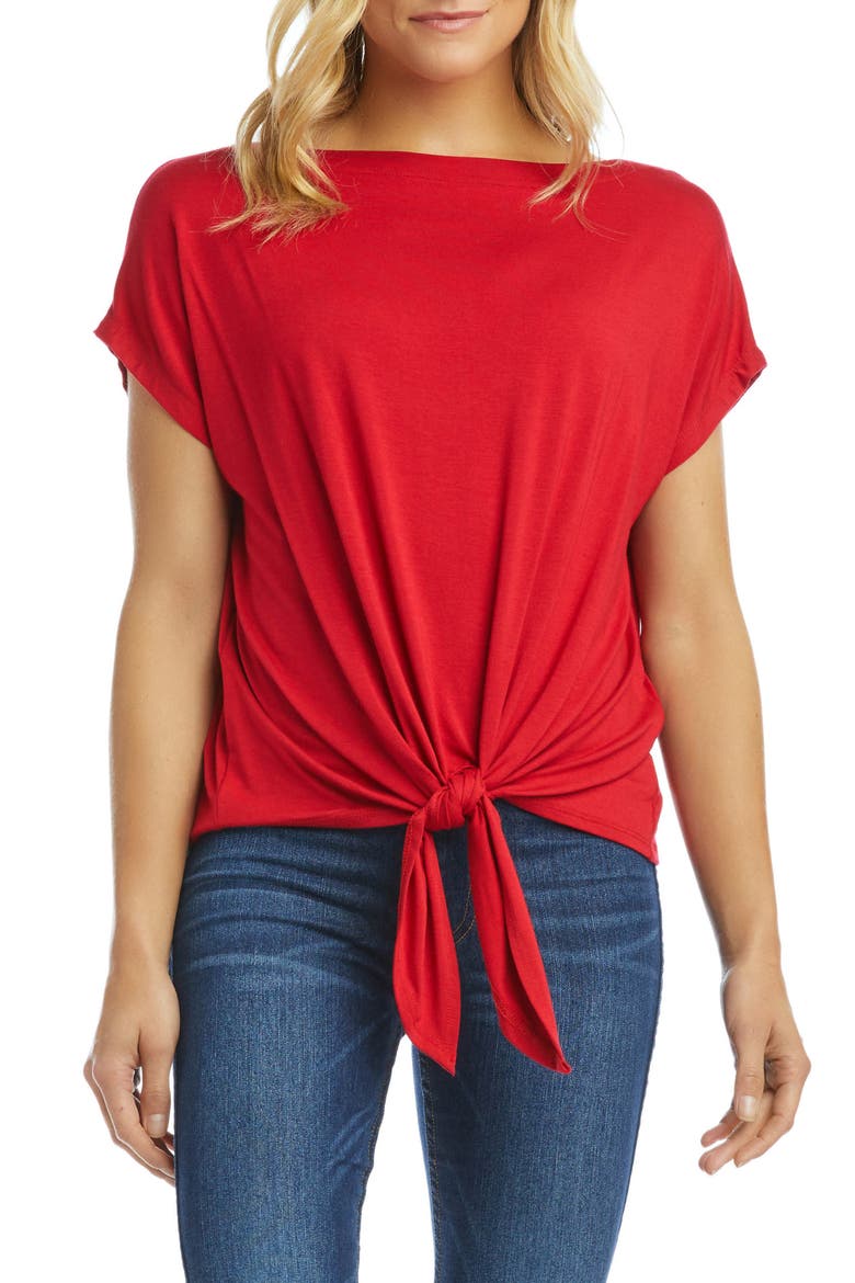 Boat Neck Tie Front Top, Main, color, RED