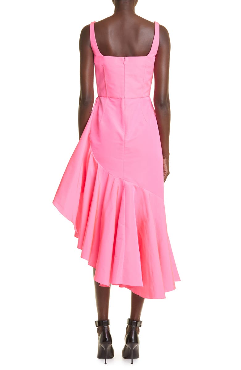 McQueen Asymmetric Drape Cotton Sateen Midi Dress, Alternate, color, 