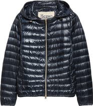 Herno Angela Hooded Ultralight Nylon Down Bomber Jacket