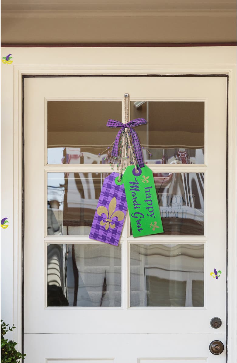 Glitzhome Happy Mardi Gras Day Wooden Bookmark Door Hanger, Alternate, color, Purple