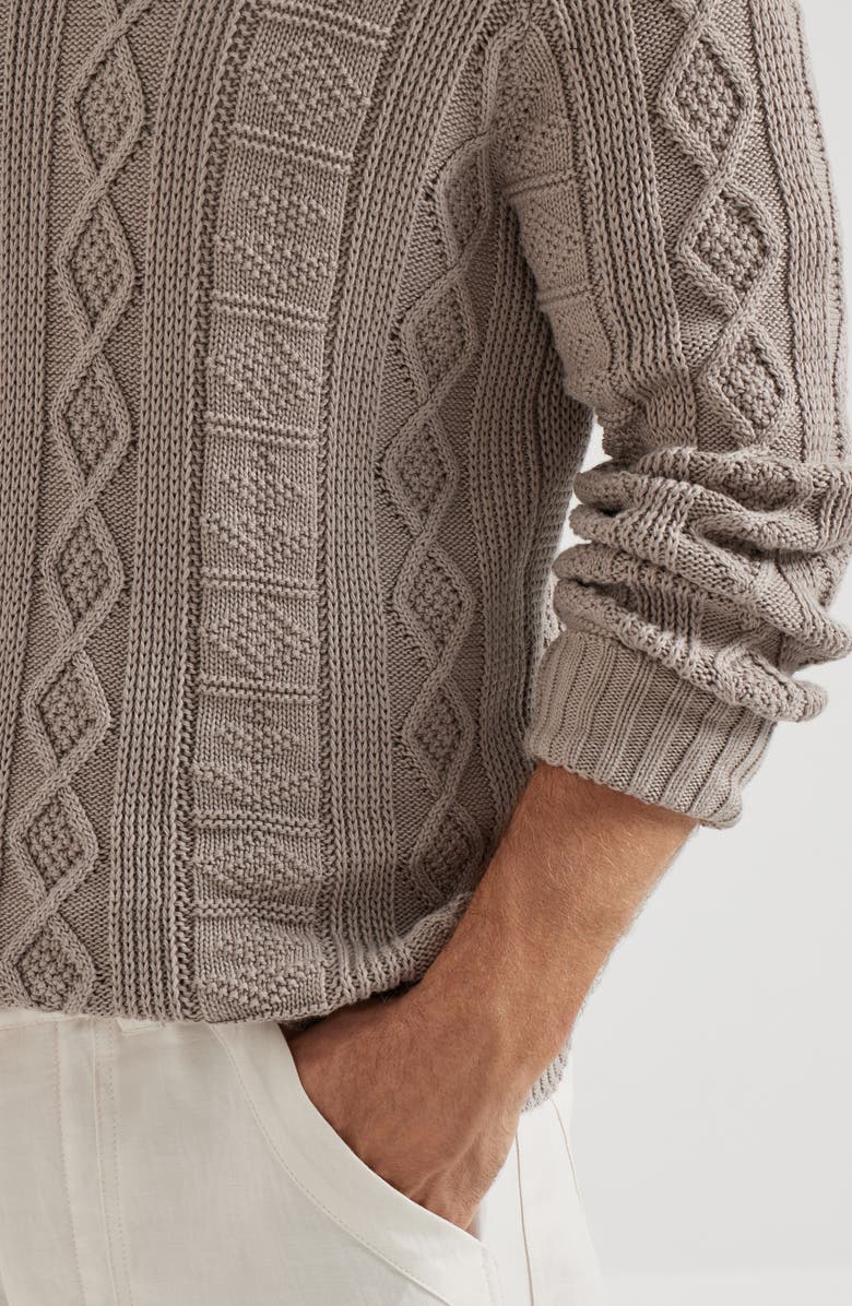 Brunello Cucinelli Fisherman's cable sweater, Alternate, color, Brown