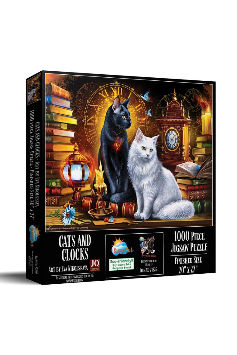 Cats and Clocks 1000 piece Jigsaw Puzzle for Adults, Main, color, Multicolor