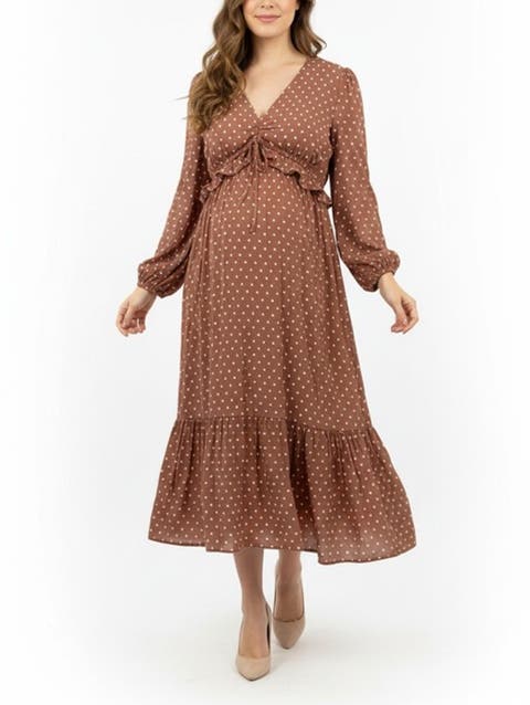 Woven Wrap Long Sleeve Midi Dress
