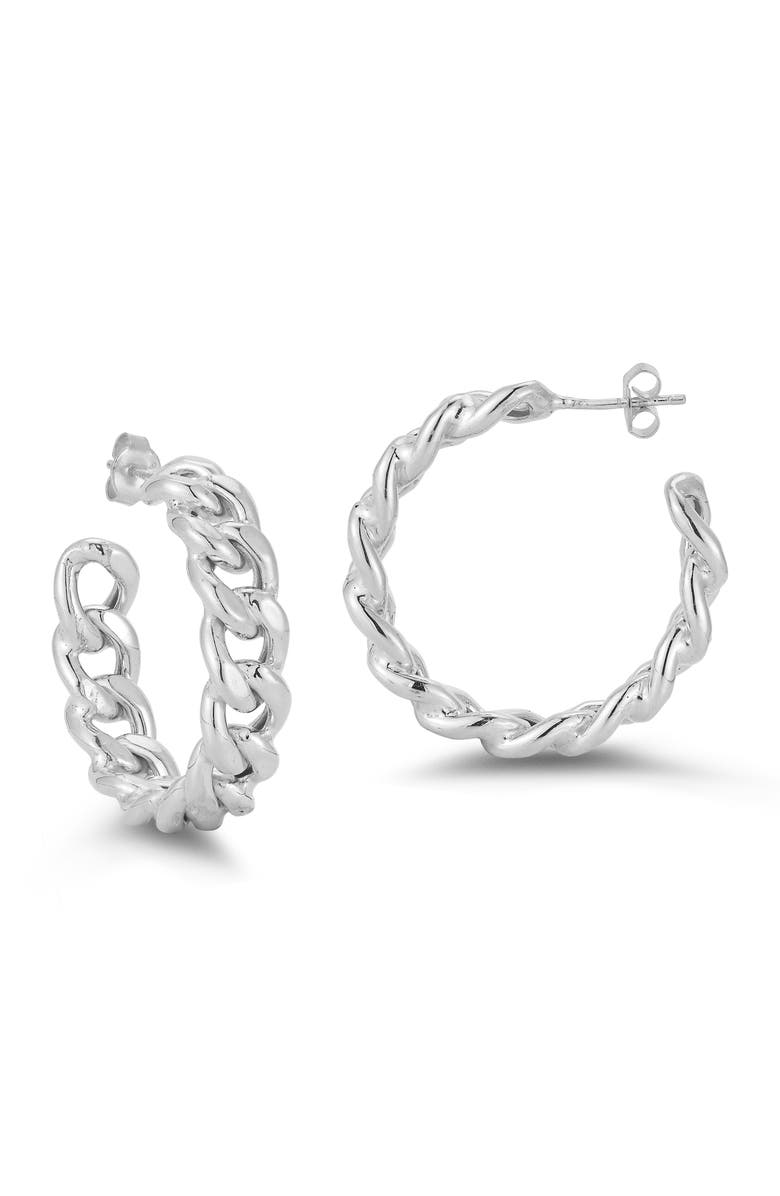 GLAZE JEWELRY Medium Curb Chain Hoop Earrings, Main, color, Silver