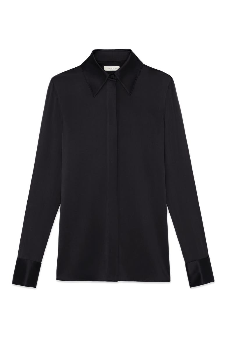 French Cuff Silk Button-Up Blouse, Alternate, color, BLACK
