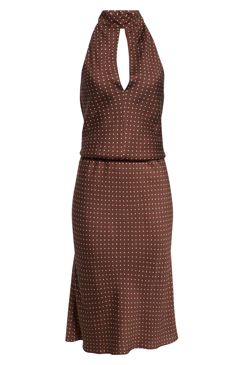 Phoebe Polka Dot Open Back Halter Neck Shift Dress, Alternate, color, CHOC VANILLA