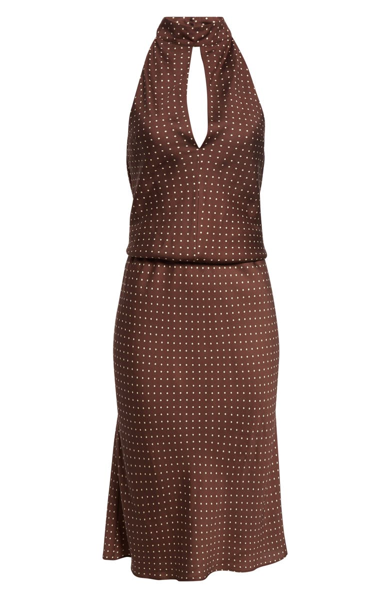 POSSE Phoebe Polka Dot Open Back Halter Neck Shift Dress, Alternate, color, Choc Vanilla