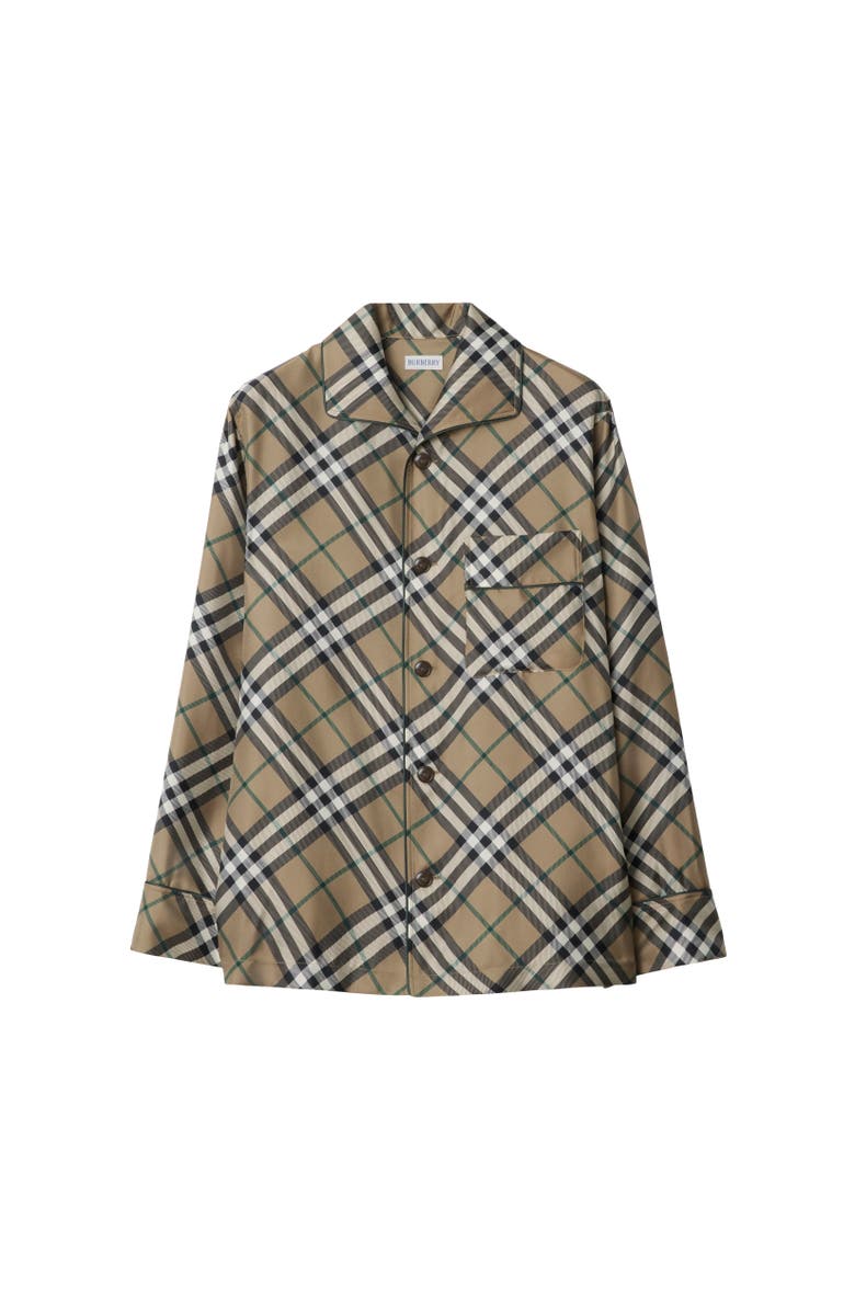 Burberry Check Silk Pyjama Shirt, Alternate, color, Linden Beige