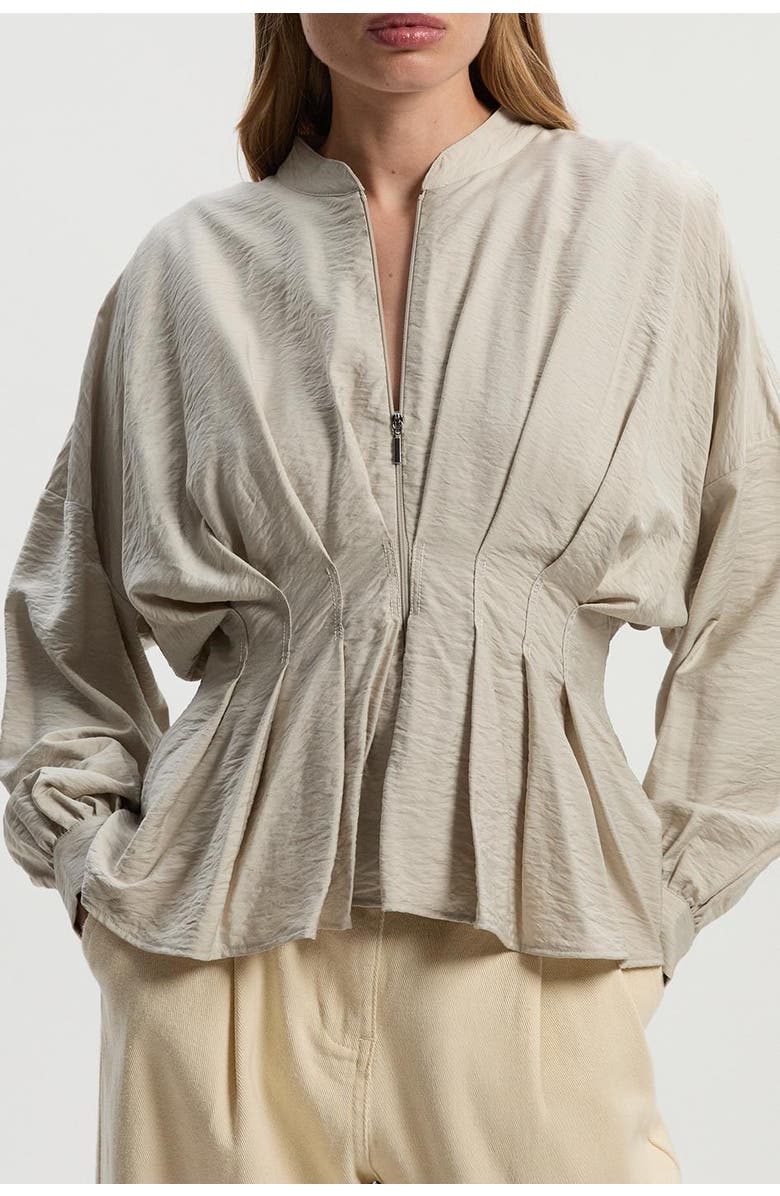 Karen Millen Pleated Detail Woven Jacket, Alternate, color, Stone