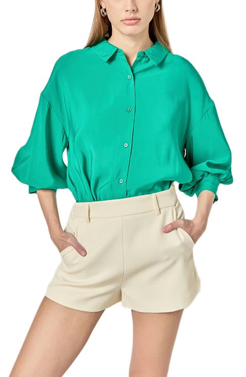 Balloon Sleeve Button-Up Shirt