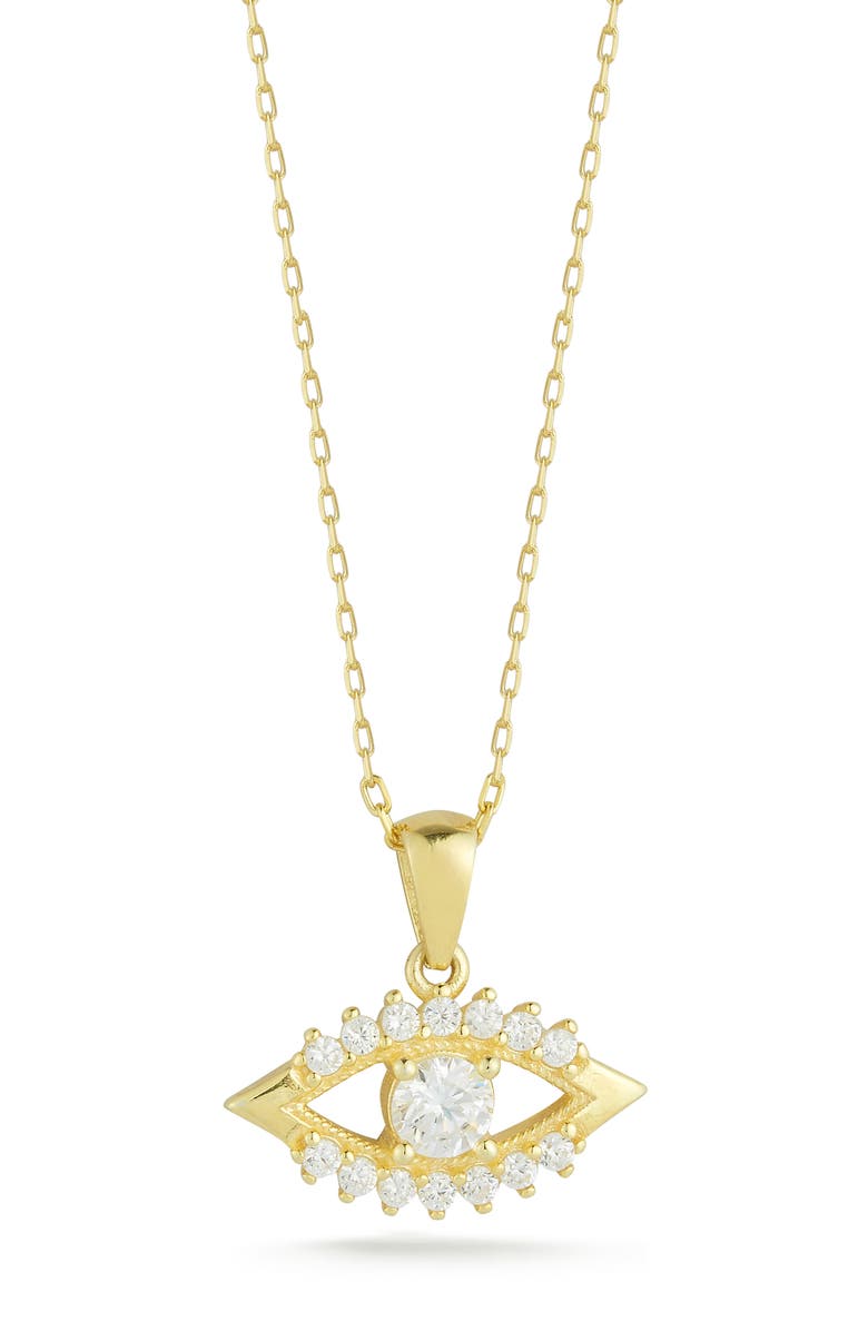 GLAZE JEWELRY Cubic Zirconia Evil Eye Pendant Necklace, Main, color, Gold