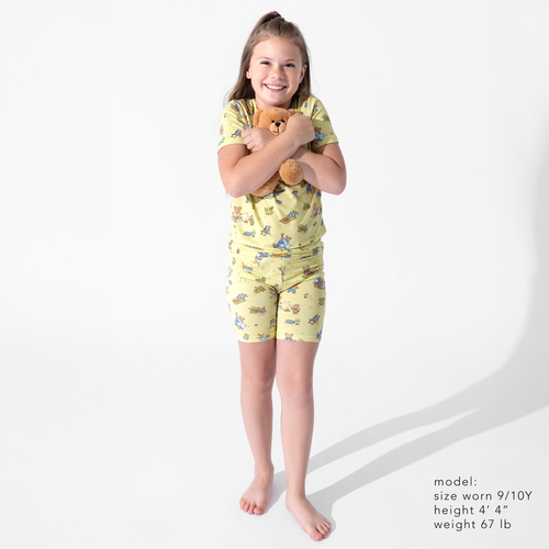Bellabu Bear Teddy Bear Picnic Kids 2-piece Short Sleeve & Shorts Pajama Set In Yellow