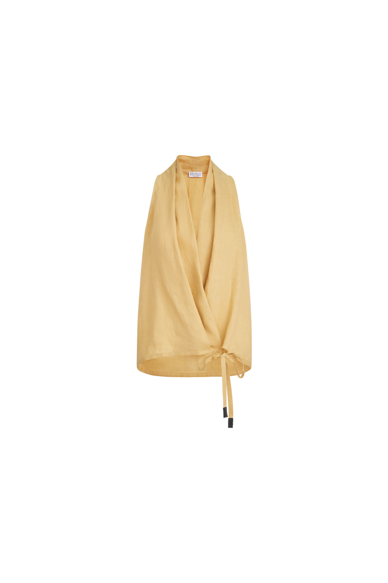 Linen wrap effect vest with monili, Alternate, color, Zabaione Yellow