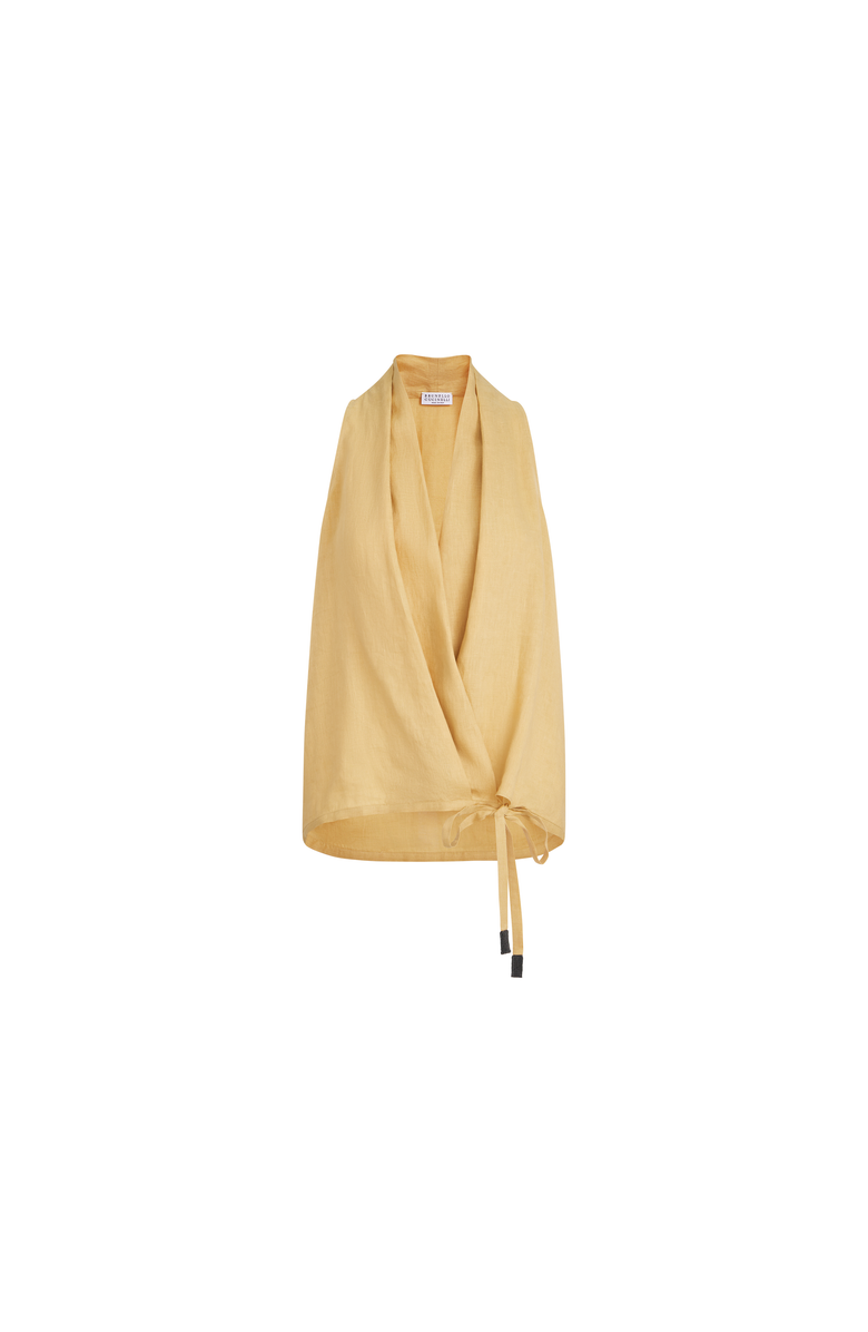 Brunello Cucinelli Linen wrap effect vest, Alternate, color, Yellow