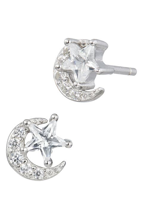 Star & Moon Cubic Zirconia Stud Earrings