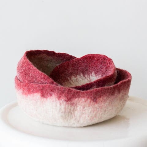 Berry Red Decorative Wool Nesting Bowl - Set of 3