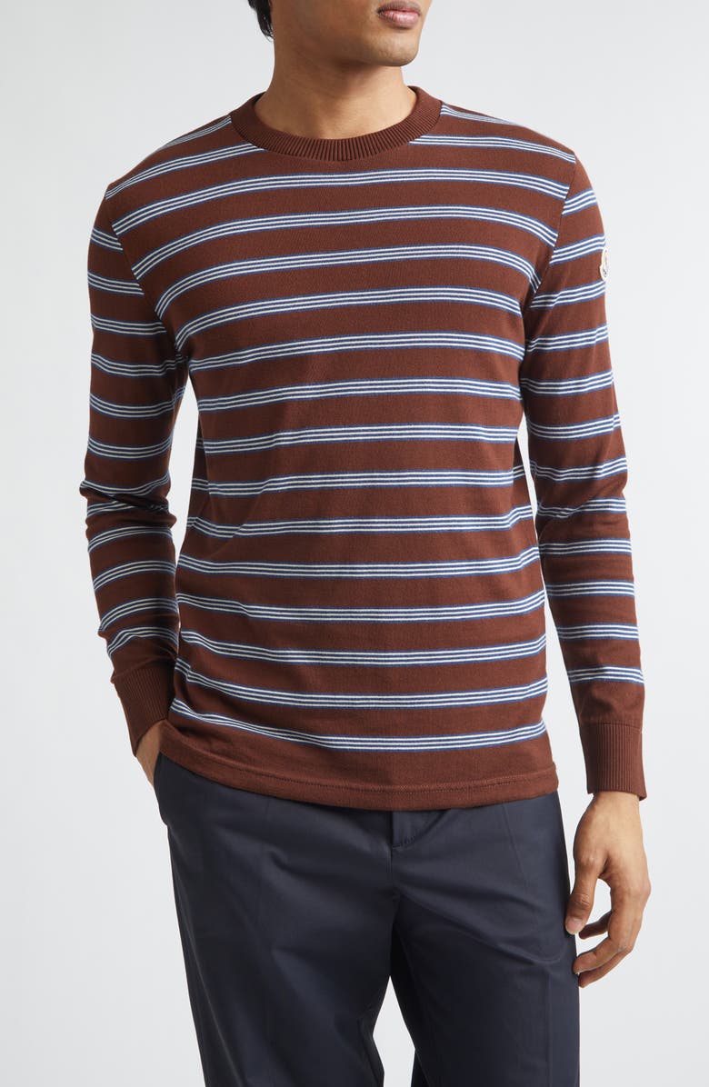 Moncler Stripe Long Sleeve T-Shirt, Main, color, Brown