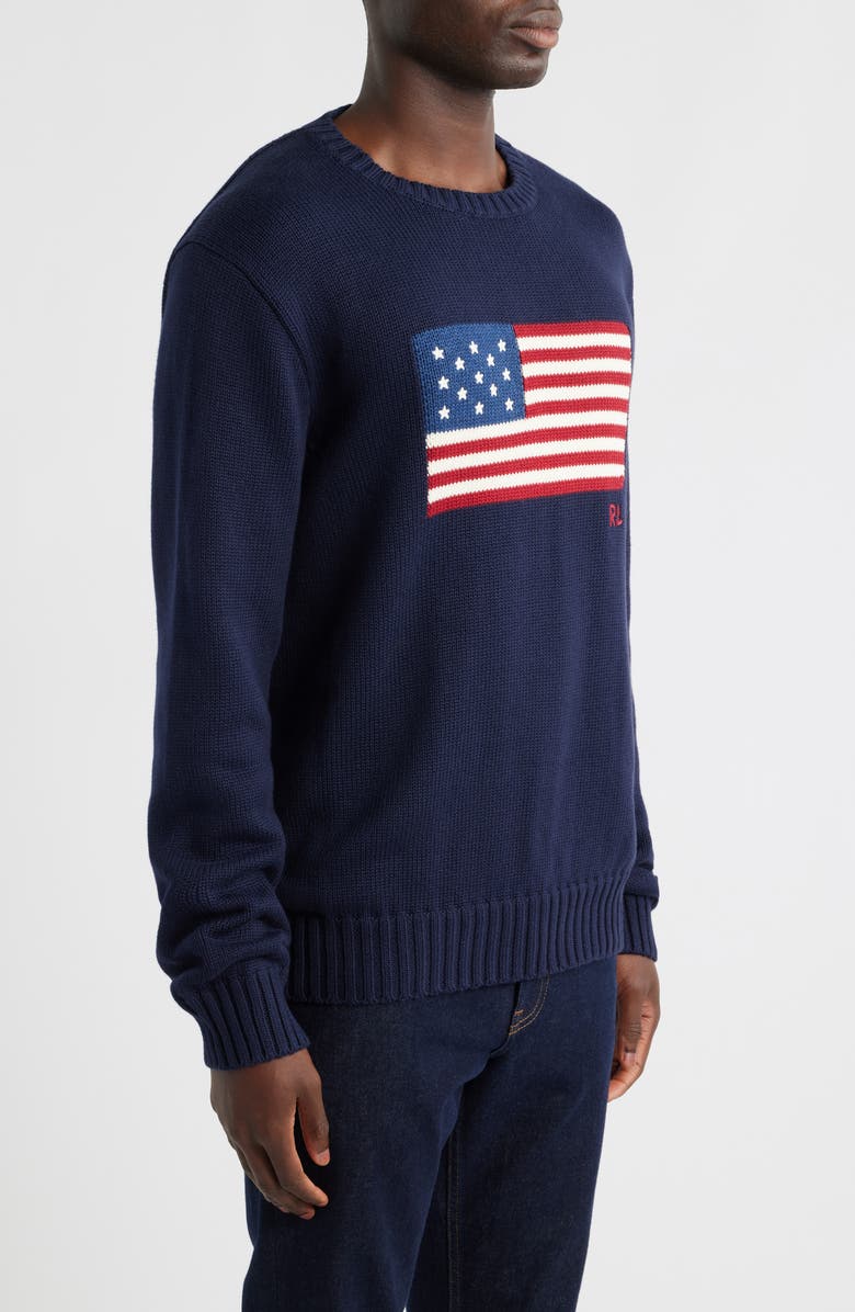 Polo Ralph Lauren Intarsia Flag Cotton Crewneck Sweater, Alternate, color, Blue