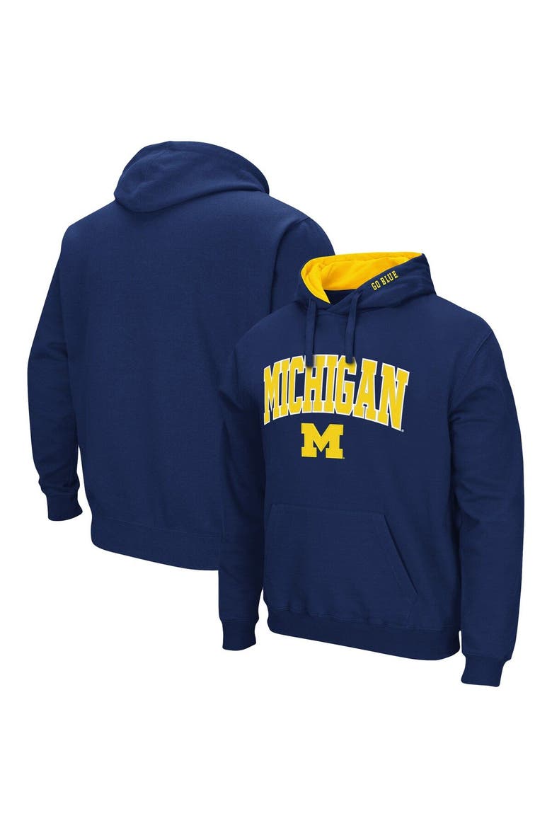 Men's Colosseum Navy Michigan Wolverines Arch & Logo 3.0 Pullover Hoodie, Main, color, Navy