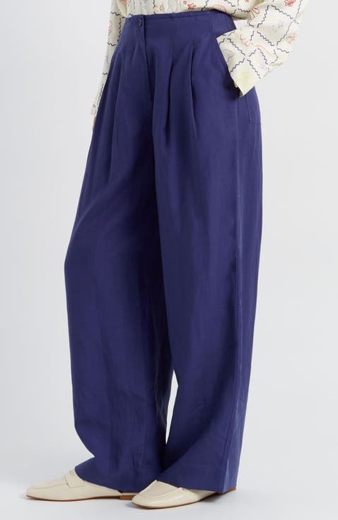 Linen Blend Wide Leg Trousers