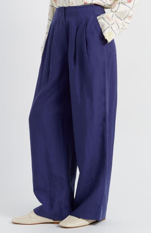 Shop Chinti & Parker Linen Blend Wide Leg Trousers In Admiral Blue