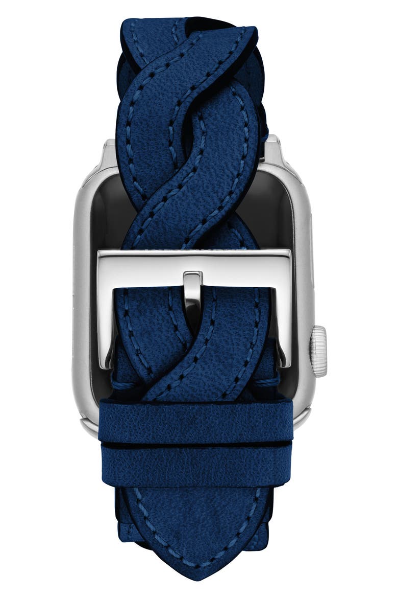 Braided Leather Apple Watch® Watchband, Alternate, color, NAVY