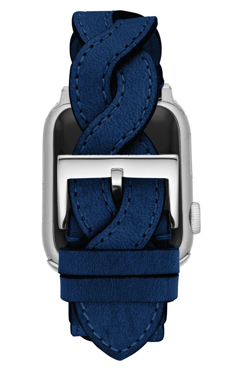 Tory Burch Braided Leather Apple Watch<sup>®</sup> Watchband, Alternate, color, 